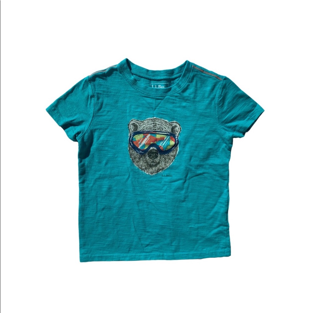 L.L. Bean Teal Bear Graphic Kids Tee